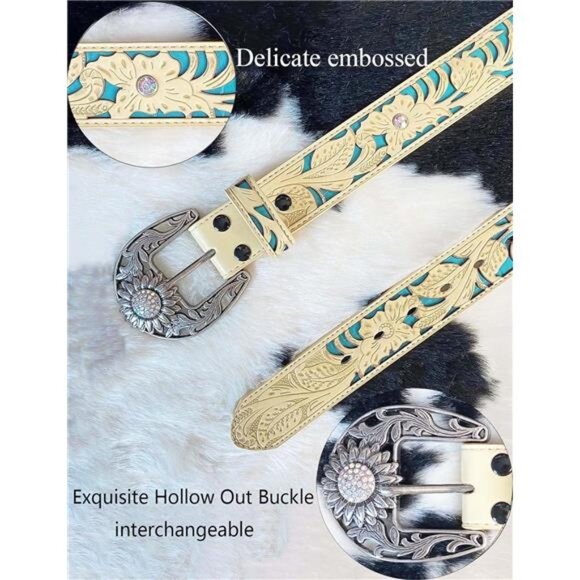 TOPACC Western Belts for Women Men Cowgirl Cowboy Country Belts with Buckles - Picture 4 of 8